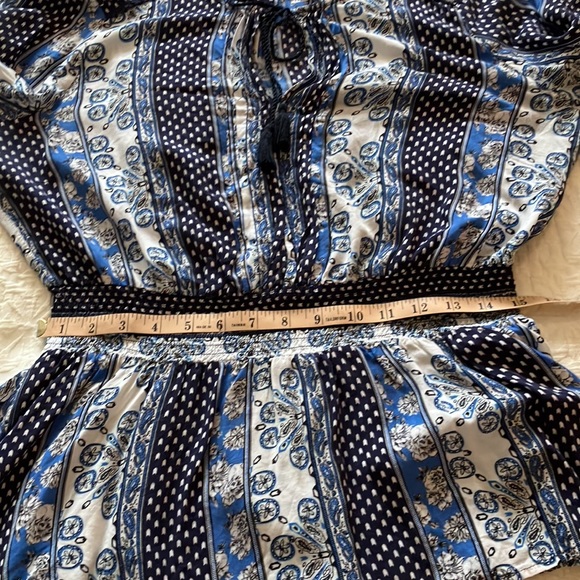 Fun black & white, white & blue & black, blue, white & black patchwork boho top - Picture 12 of 16